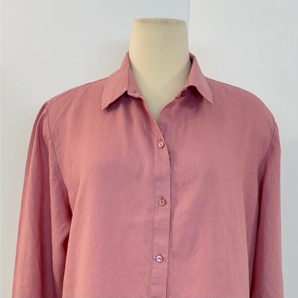 Eileen Fisher Organic Linen Blend Long Sleeve Button Up Shirt Blouse Pink L - Picture 2 of 10